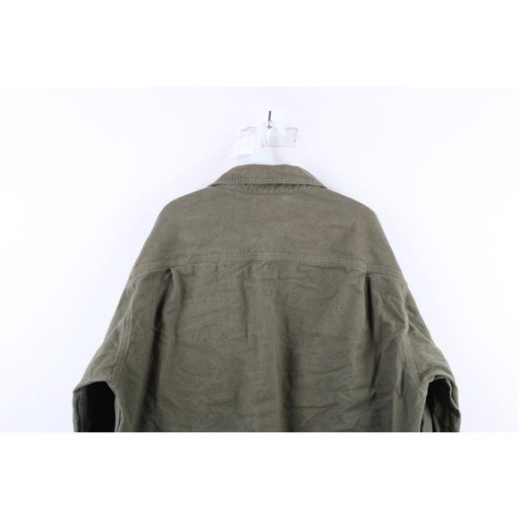 Vintage 90s Woolrich Mens XL Faded Heavyweight Chamois Cloth Button Shirt Green - Picture 10 of 11